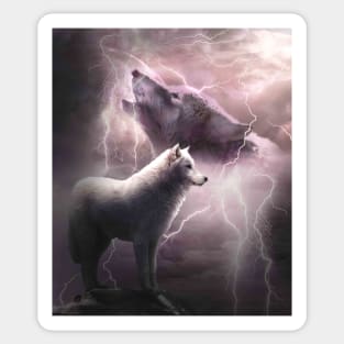 Lightning Wolf Howling At The Moon Sticker